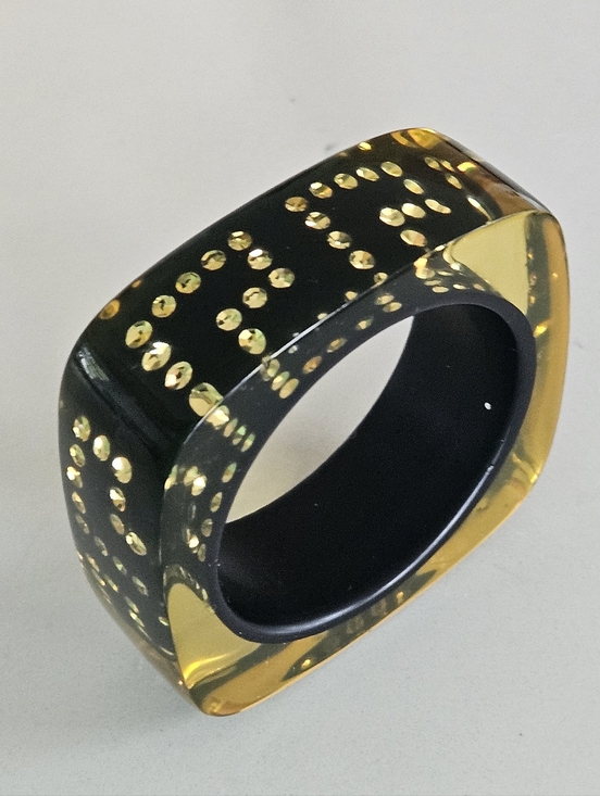 Jewelry - Rare Vintage Luxury Designer Black Yellow Greek Key Lucite Bangle Bracelet